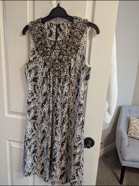 kate spade Black and White Beaded-Neck A-Line Dress